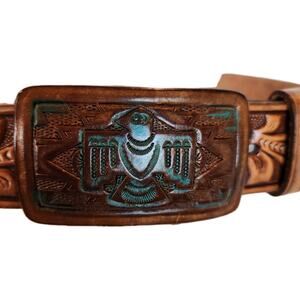 Vintage Chambers Mens 38 Leather Western Thunderbird SW Indian Belt Disneyland
